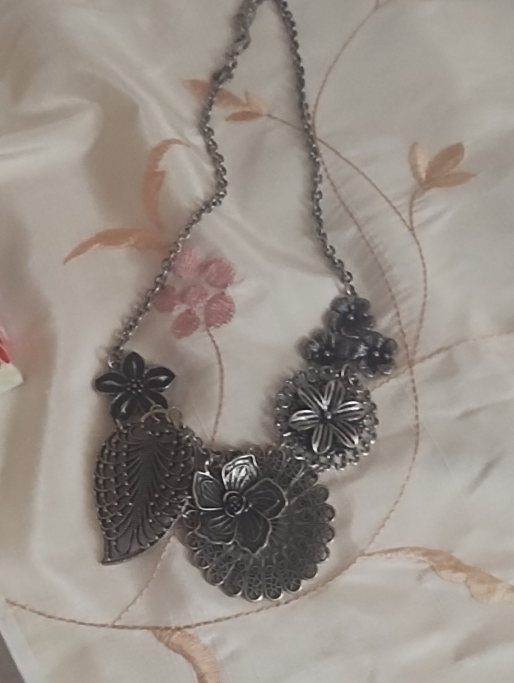 Premier Designs Silver Floral Mixed-Motif Necklace NIB.